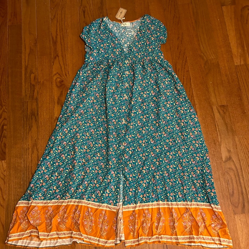 NATURAL LIFE Blue Flutter Sleeve V-Neck Maxi Sundress